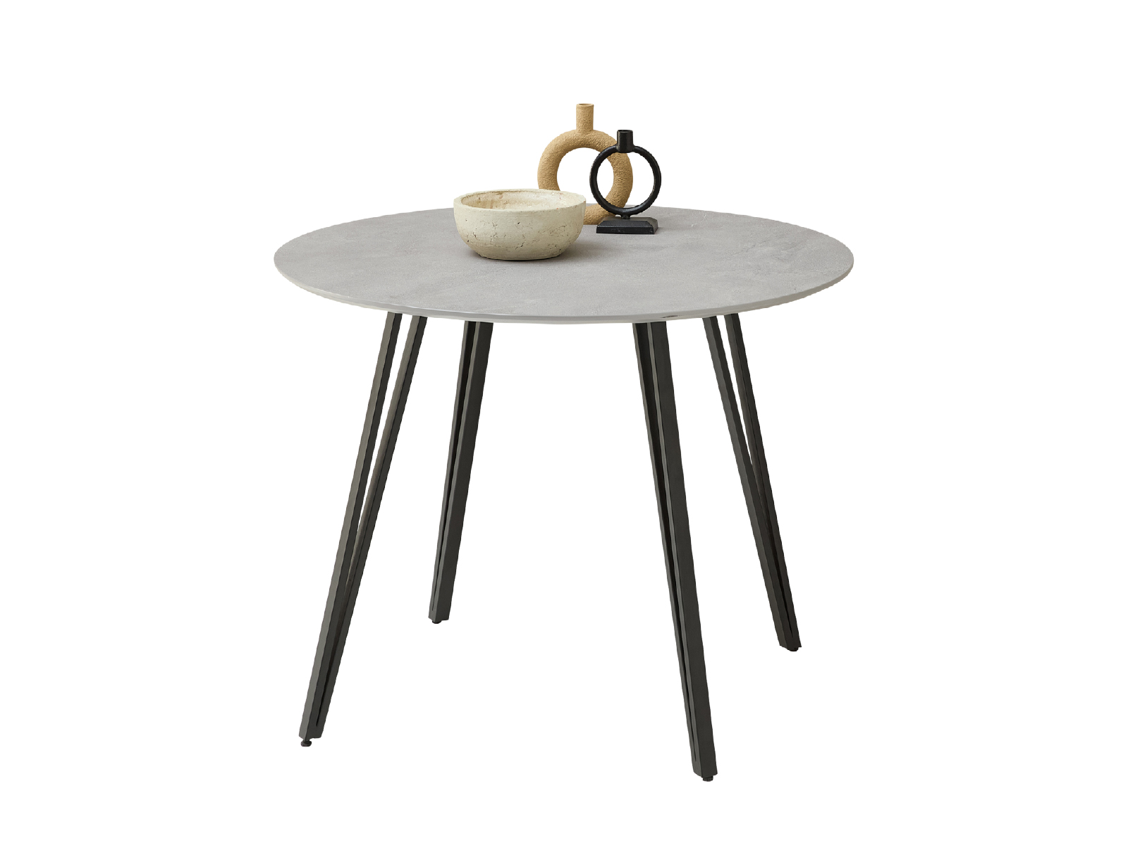 Runder Esstisch Durchmesser Zirka 100cm Platte Steinoptik Hellgrau Metallbeine Schwarz 15140112