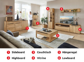 Wohnprogramm Eiche Legno Massiv Mit Wohnwand Highboard Sideboard Und Couchtisch 02080007