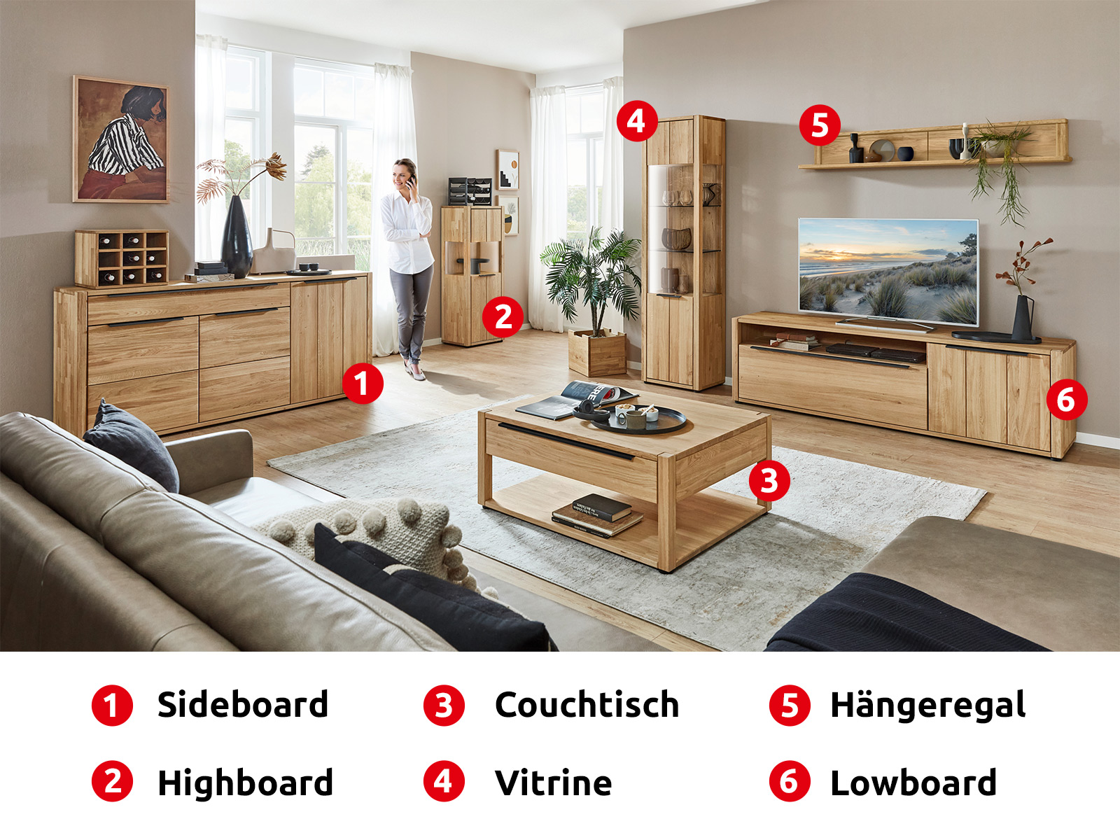 Wohnprogramm Eiche Legno Massiv Mit Wohnwand Highboard Sideboard Und Couchtisch 02080007