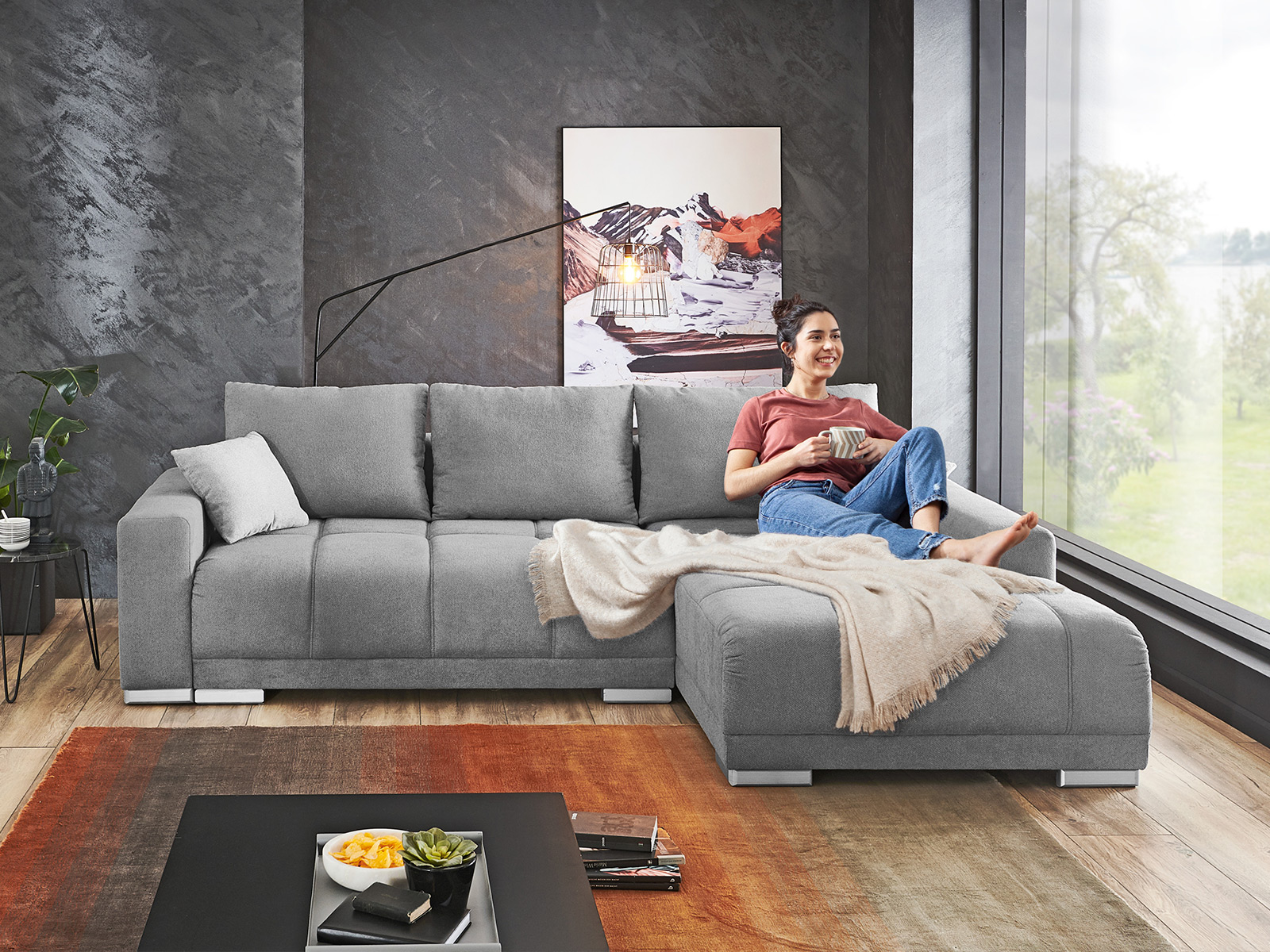 Eckgarnitur Schlafsofa Stoffbezug Hellgrau 13860122