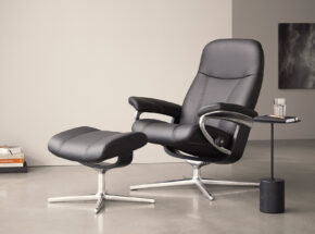 Stressless Sessel Consul Mit Hocker Alu Gestell Cross Echt Lederbezug Batick Black 1315